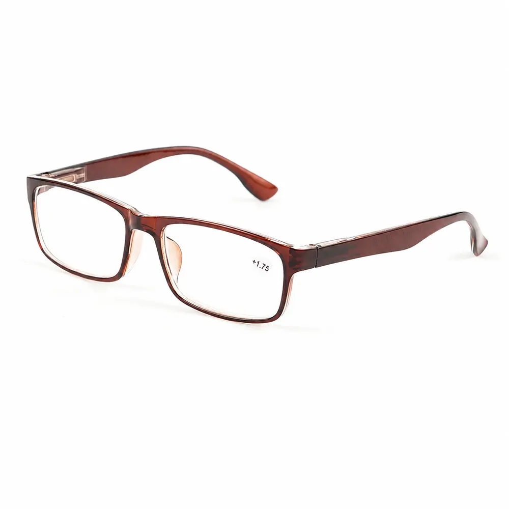 OEM reading glasses with brown rectangle frame — custom logo and private label available for optical retailers and brand owners