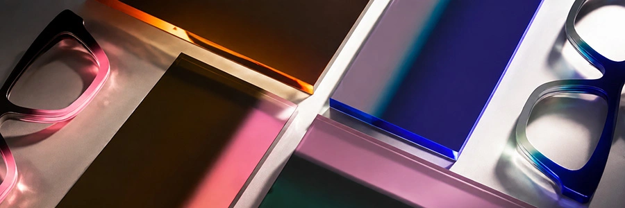 Acetate sheets in a range of colours shown with finished frames