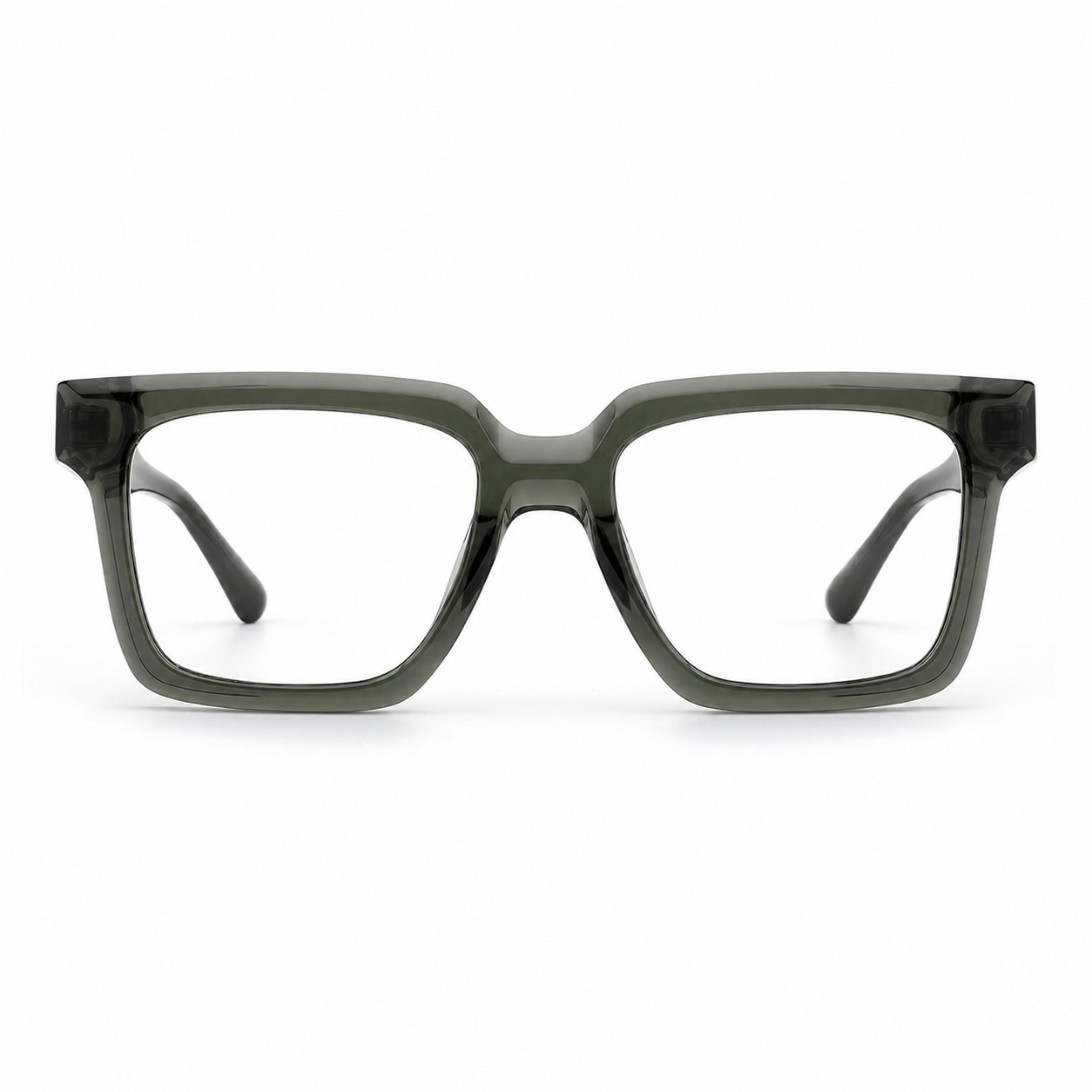 Dark green oversized square acetate optical frame, front view