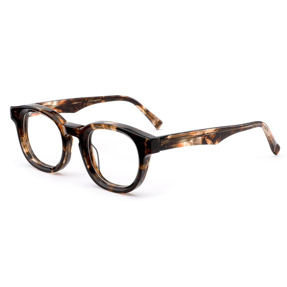 Tortoise round vintage acetate optical frame, angled side view