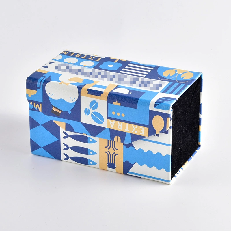 Blue printed folding eyeglass case for multiple pairs, closed view