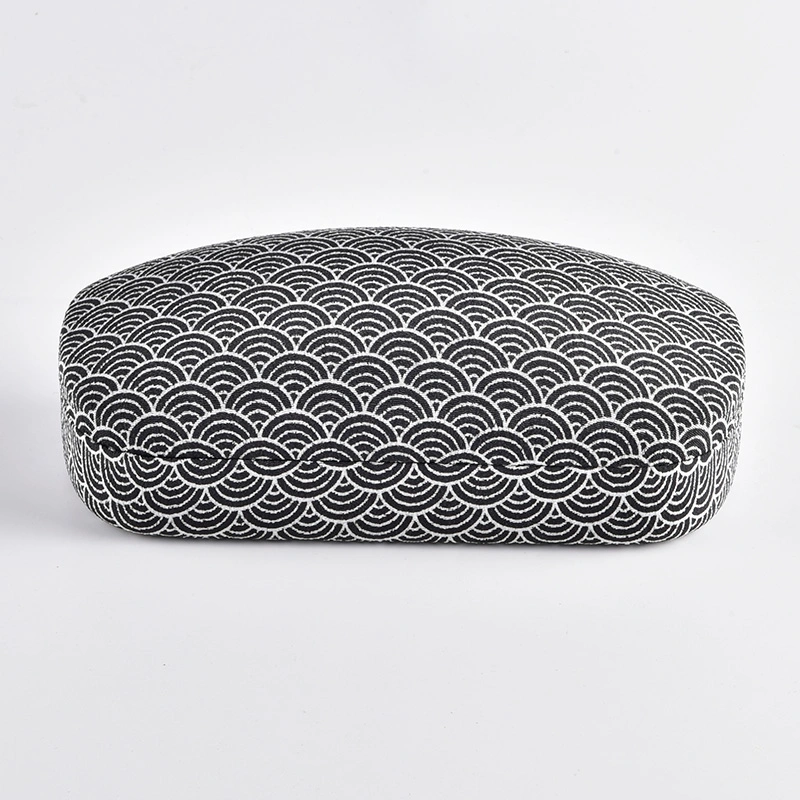 Black and white wave pattern fabric eyeglass case, closed view