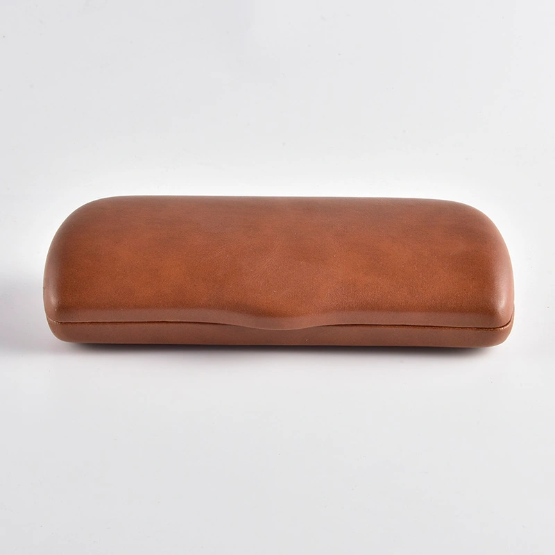 Brown PU eyeglass case, closed view