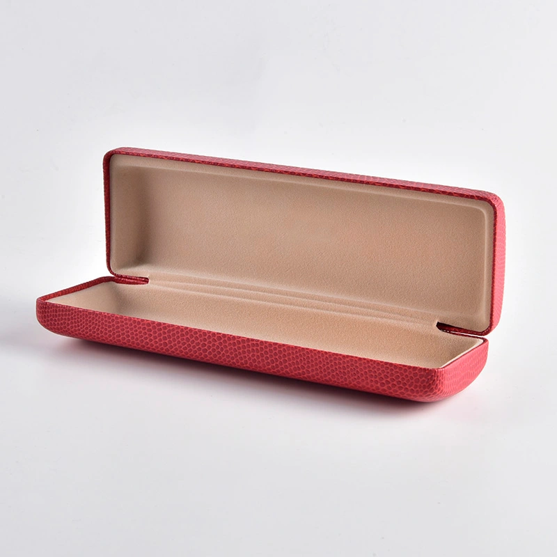 Red snake texture case shown open with beige lining