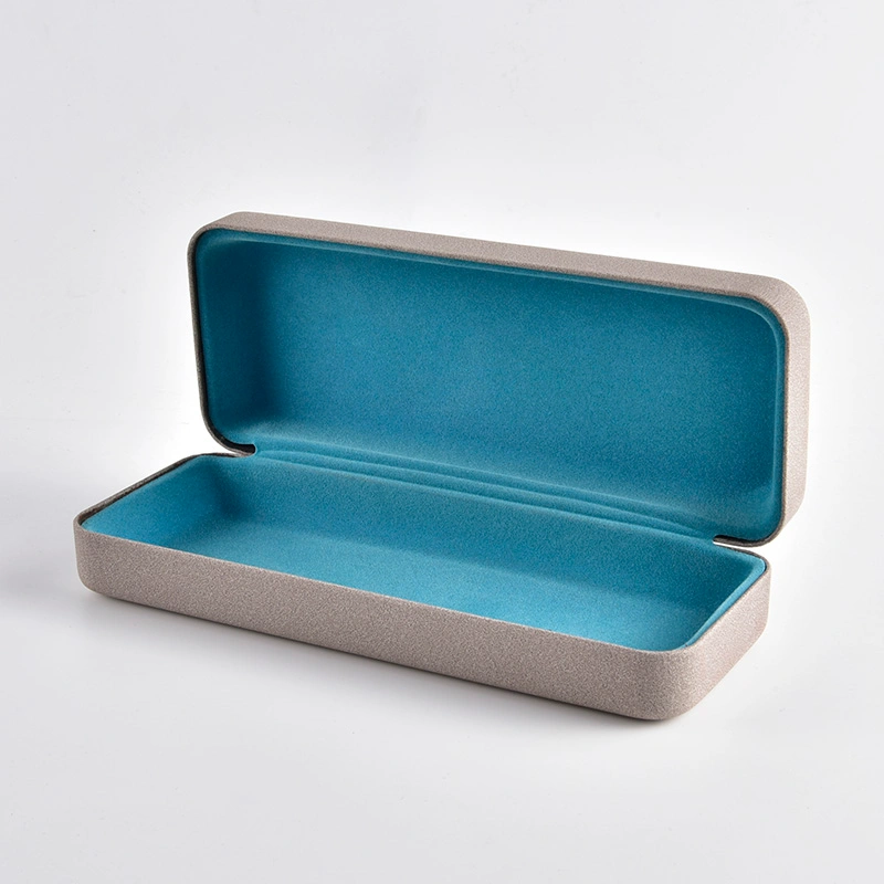 Taupe case shown open with blue flocked lining