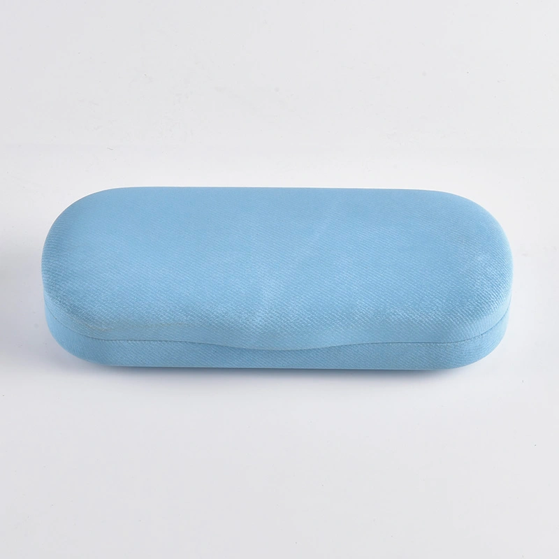 Light blue velvet eyeglass case, closed view