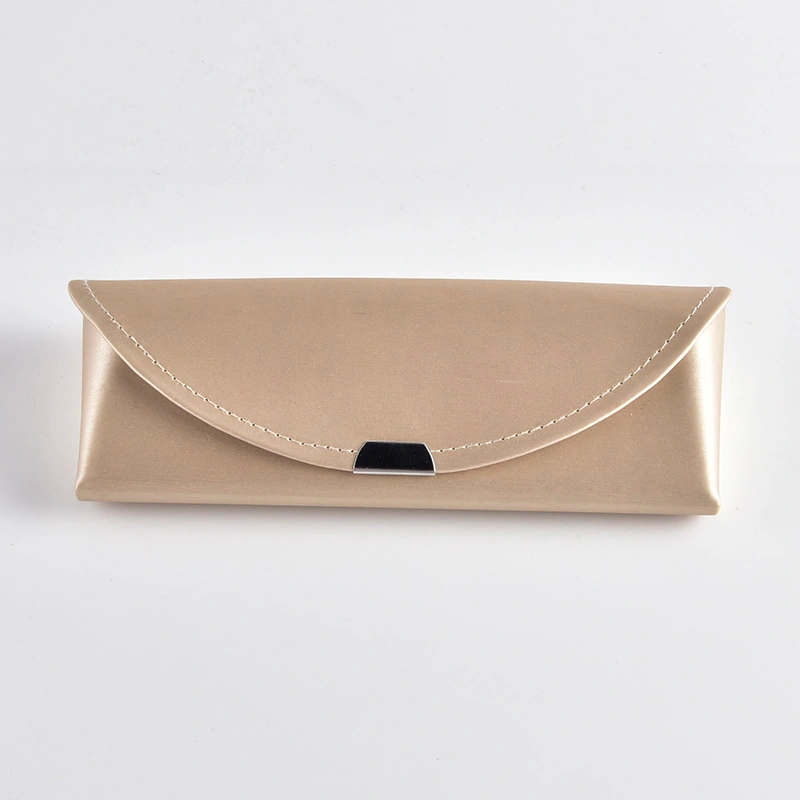 Champagne gold PU soft eyeglass pouch, closed view