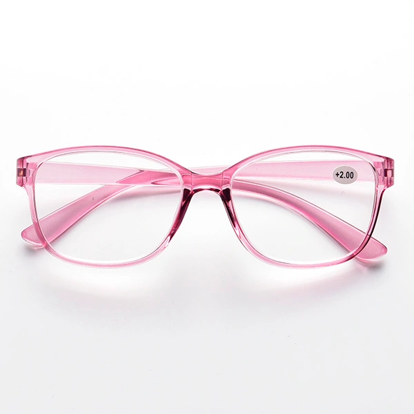 Front view of crystal pink cat eye reading glasses