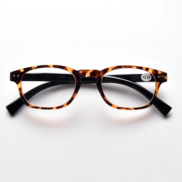 Front view of brown tortoise rectangle reading glasses