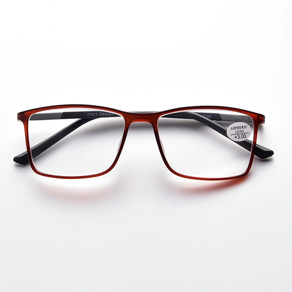 Front view of burgundy slim rectangle reading glasses