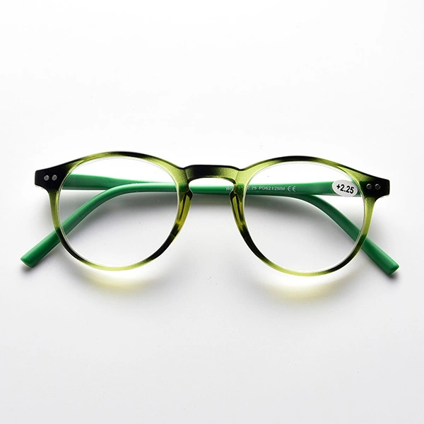 Front view of green gradient round reading glasses